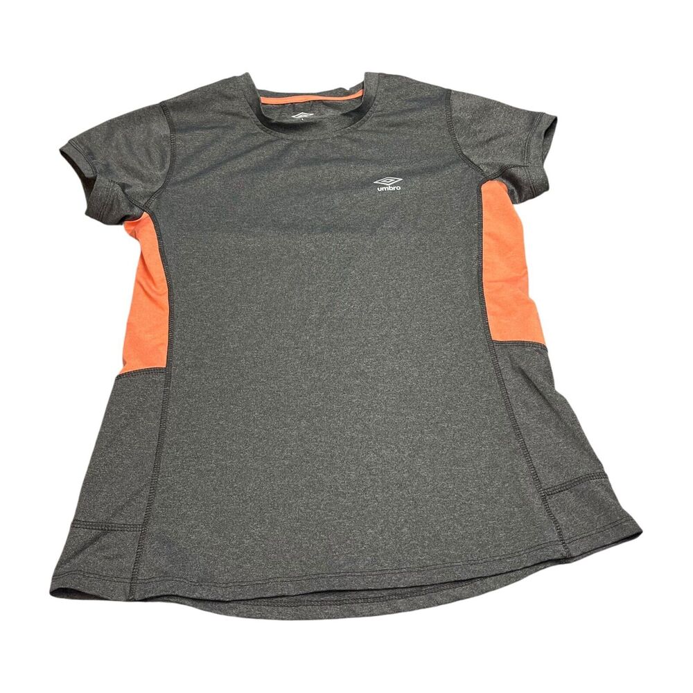 Umbro Running Shirt Women's Large Heather Gray Orange Polyester Stretch Pullover - Picture 1 of 7